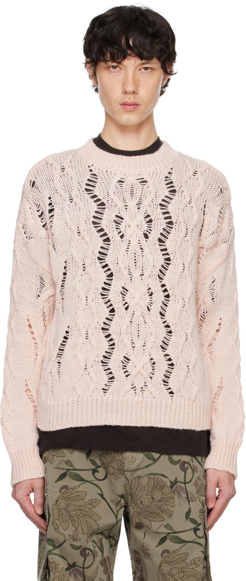 Villapaita OUR LEGACY Cable Knit Roundneck Sweater Vaaleanpunainen | M4243CSD