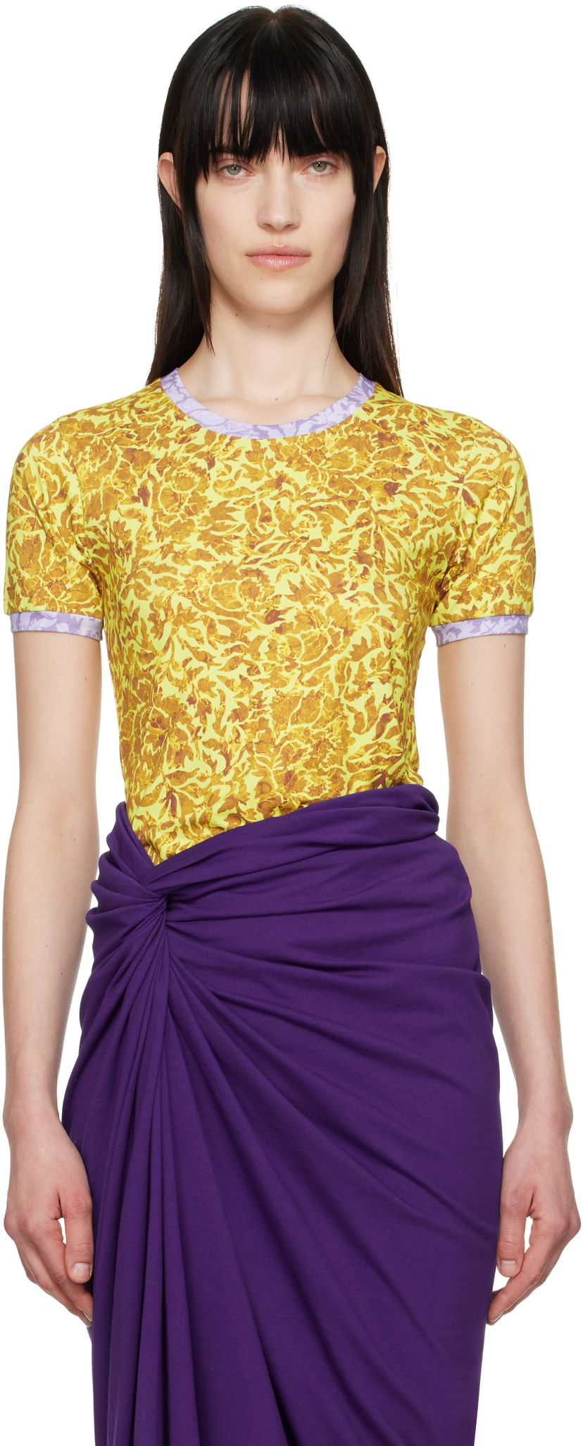 T-paita Dries Van Noten Dries Van Noten Printed Contrast T-Shirt Keltainen | 251-011135-1601