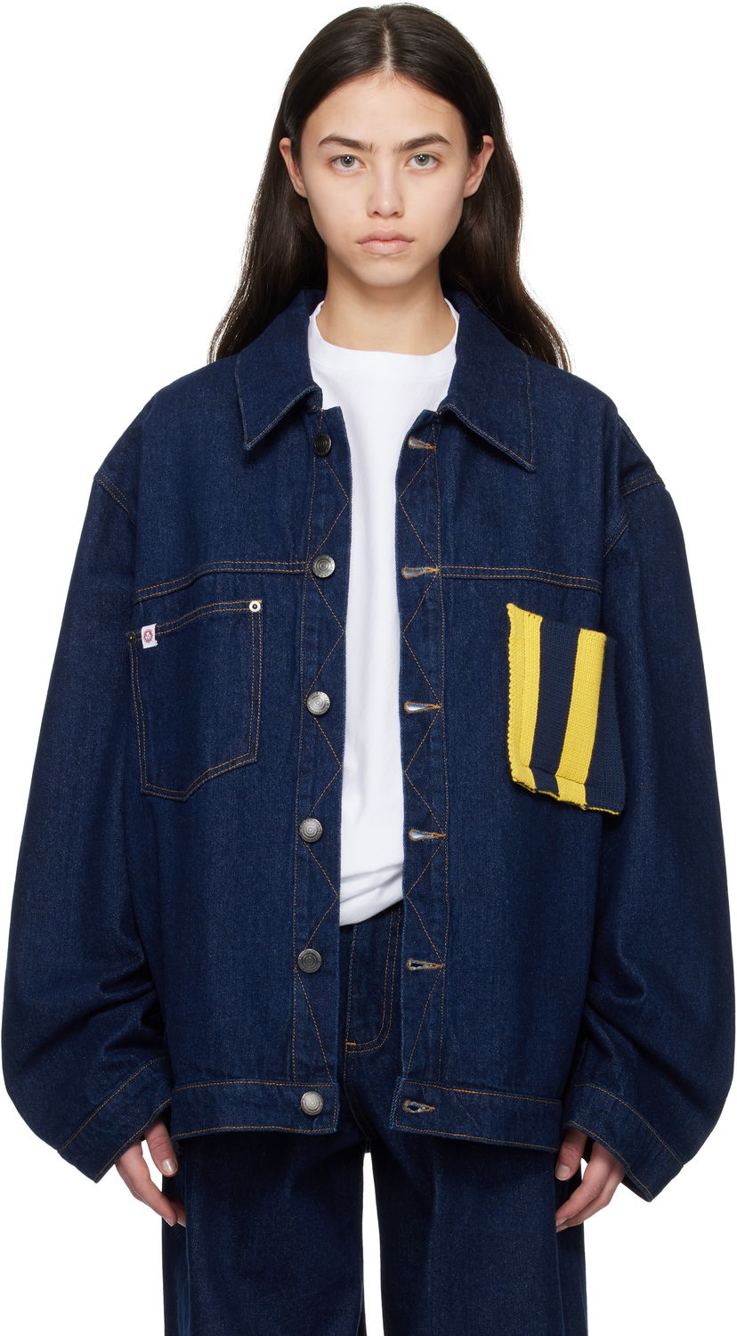 Takki Charles Jeffrey Loverboy Charles Jeffrey LOVERBOY Knit Patch Cargo Denim Jacket Sininen | 054010201