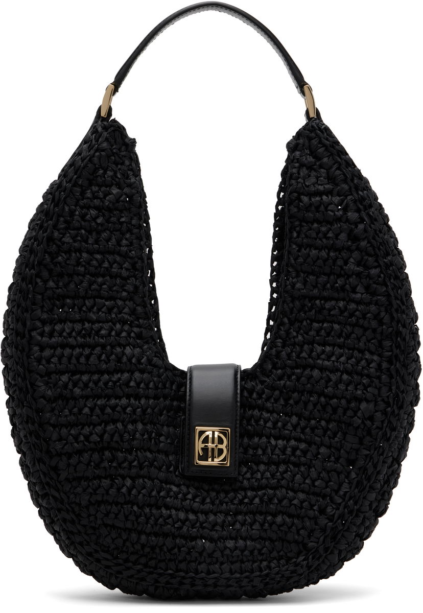 Käsilaukku Anine Bing ANINE BING Lou Monogram Raffia Hobo Bag Musta | A-13-11208-BLK1