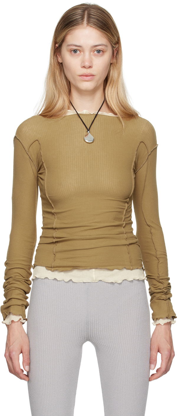 Villapaita Baserange Baserange Omato Long Sleeve Lettuce Hem T-Shirt Ruskea | TTML-RB-AU24