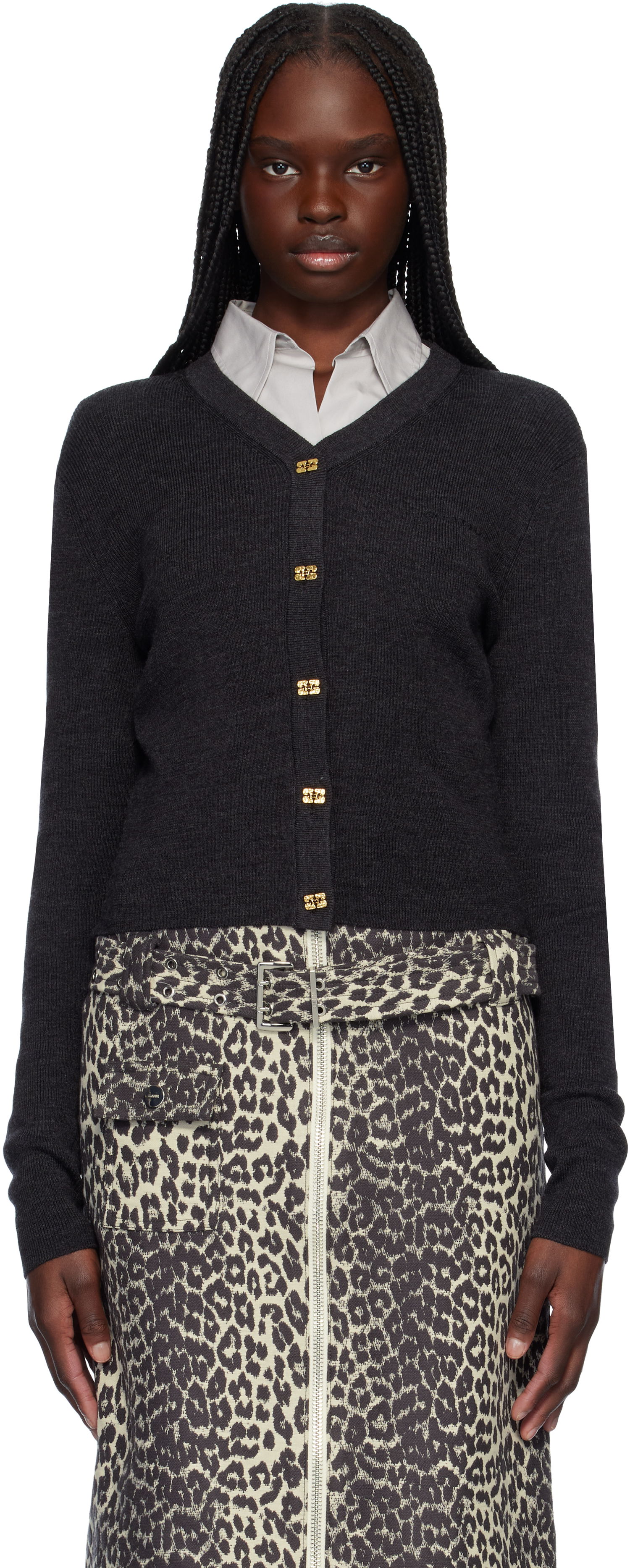 Villapaita GANNI Ganni Mini Ribbed Merino Cardigan Harmaa | K2474, 0