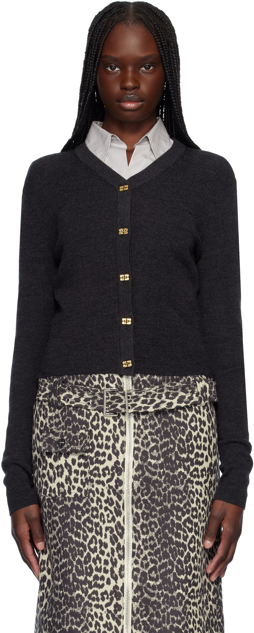 Villapaita GANNI Ganni Mini Ribbed Merino Cardigan Harmaa | K2474
