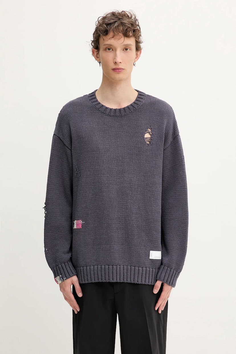 Villapaita Neighborhood NEIGHBORHOOD Savage Crewneck Distressed Sweater Harmaa | 251FUNH.KNM03