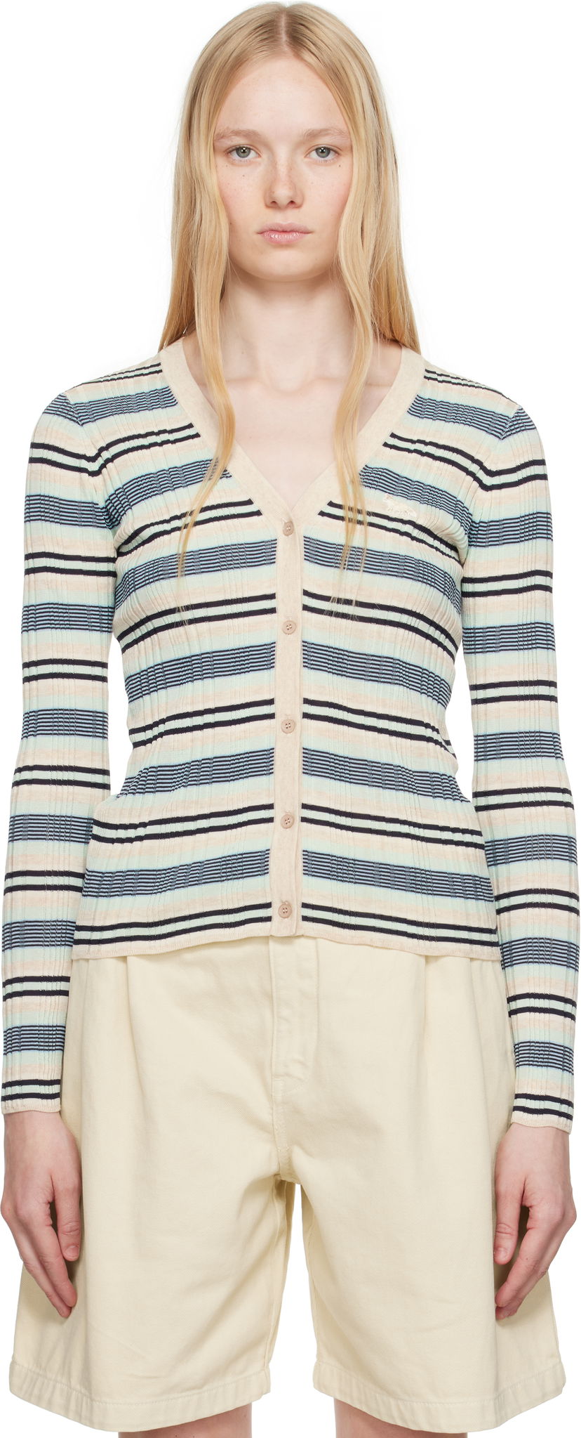 Villapaita MAISON KITSUNÉ Maison Kitsuné Fine Rib Striped Cardigan Monivärinen | OW00505KT1122