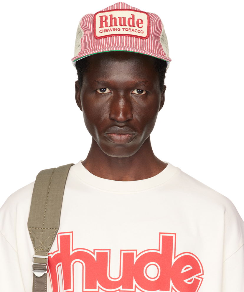 Korkki Rhude Red & Off-White Striped 'Tobacco' Trucker Cap Punainen | RHPF24HA01872