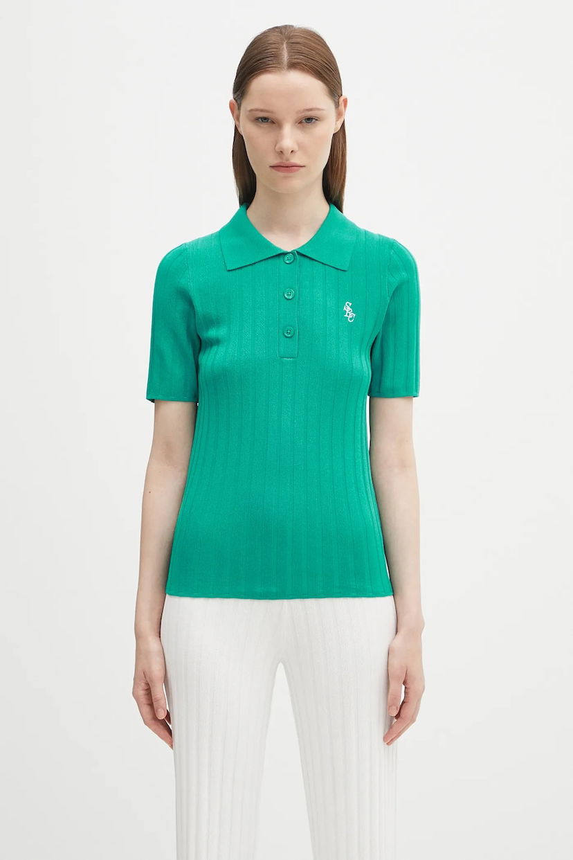 Poolopaita Sporty & Rich Sporty & Rich SRC Ribbed Polo Shirt Vihreä | WS069620302GR37