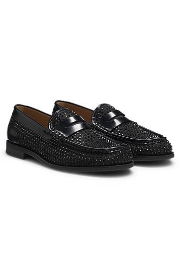 Tennarit ja kengät BOSS Leather Loafers with Rhinestones and Satin Musta | 50552792