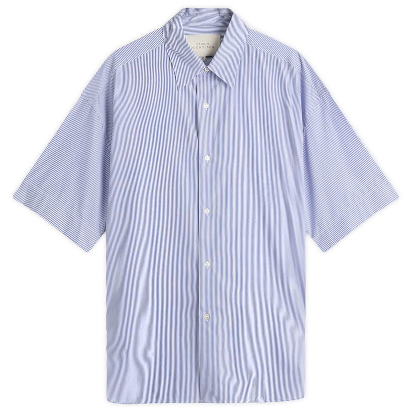 Paita Studio Nicholson Studio Nicholson Short Sleeve Shirt, Striped Sininen | SORONOSNM-883-BLW