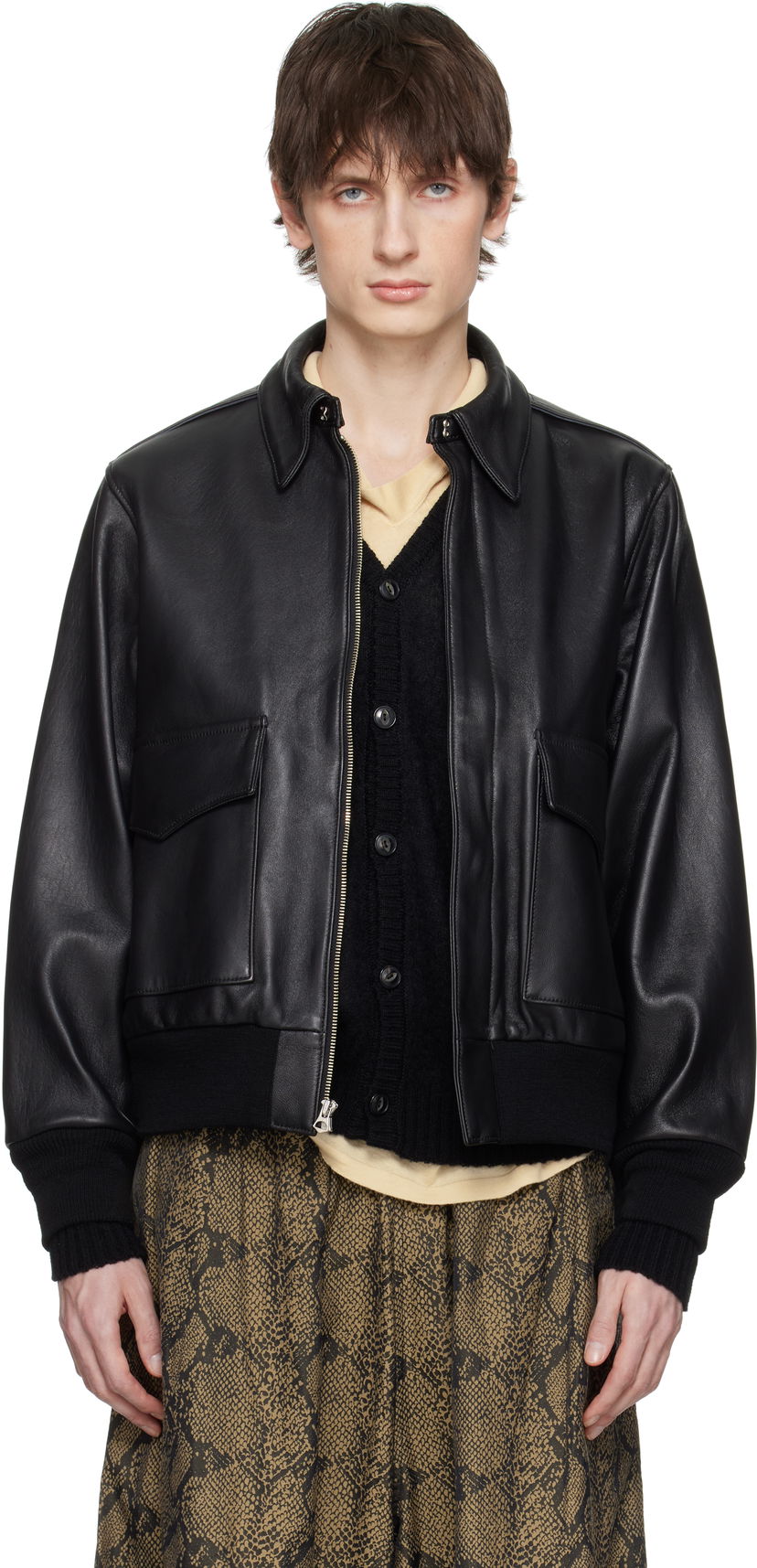 Bomber-takki WACKO MARIA WACKO MARIA A-2 Leather Flight Jacket Musta | 25SS-WMO-BL04
