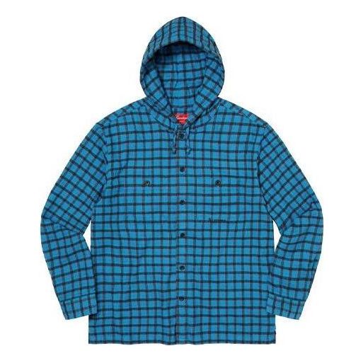 Paita Supreme Plaid Hooded Shirt Sininen | SUP-SS22-171
