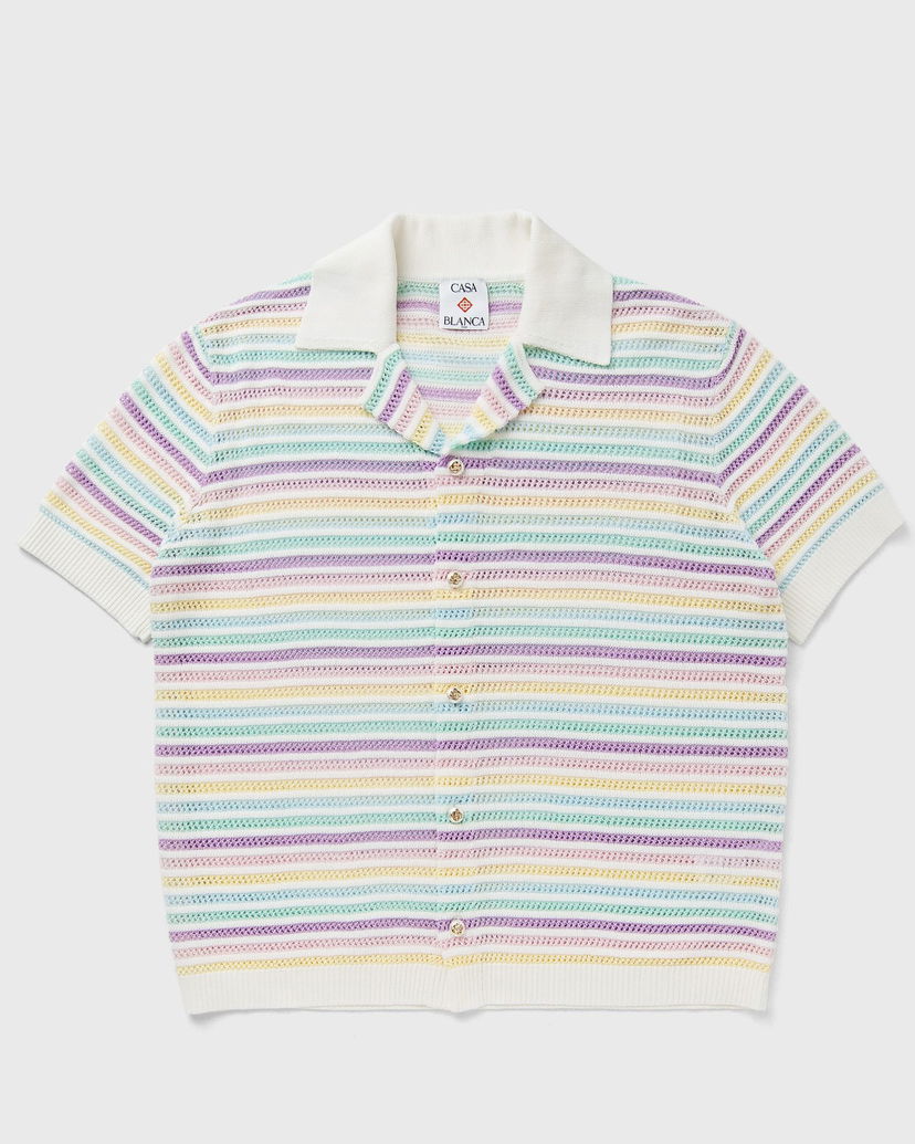 Poolopaita Casablanca Crochet Knit Striped Polo Shirt Monivärinen | M-AW25-KW-1097-01
