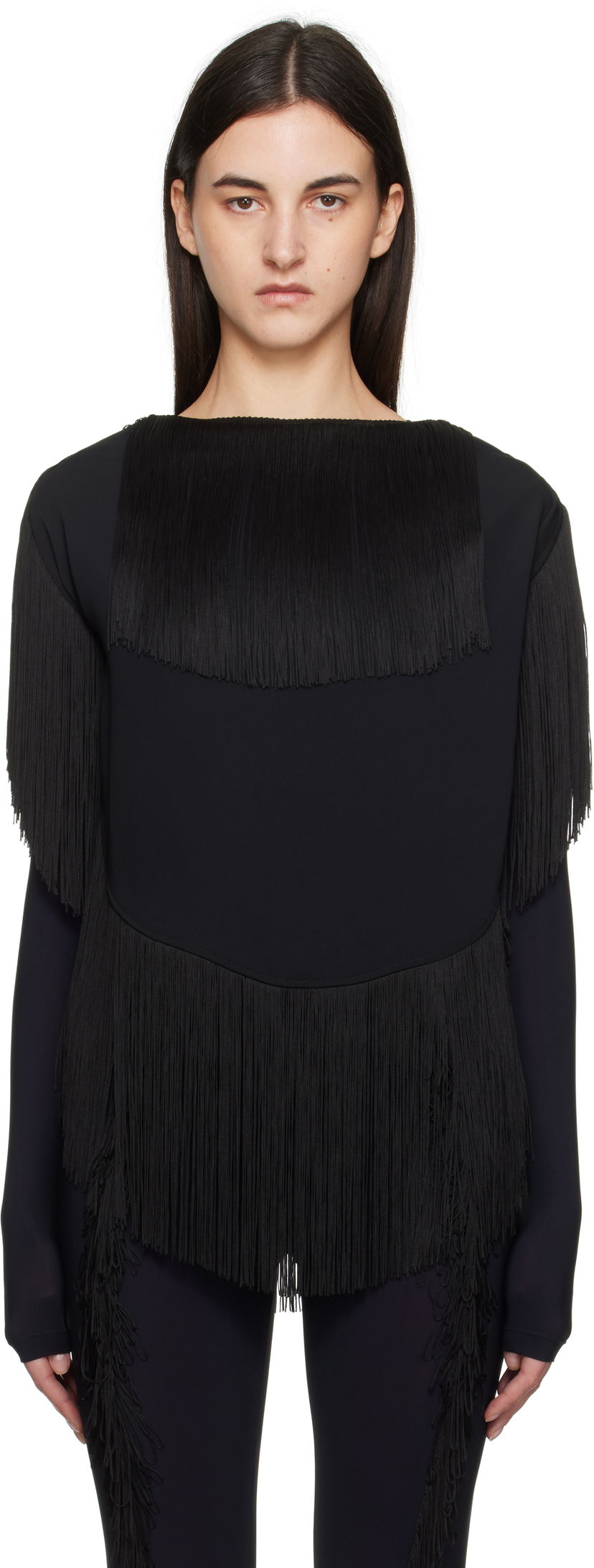 Villapaita Maison Margiela MM6 Maison Margiela Fluid Fringe Blouse Musta | S52NC0351 S37977