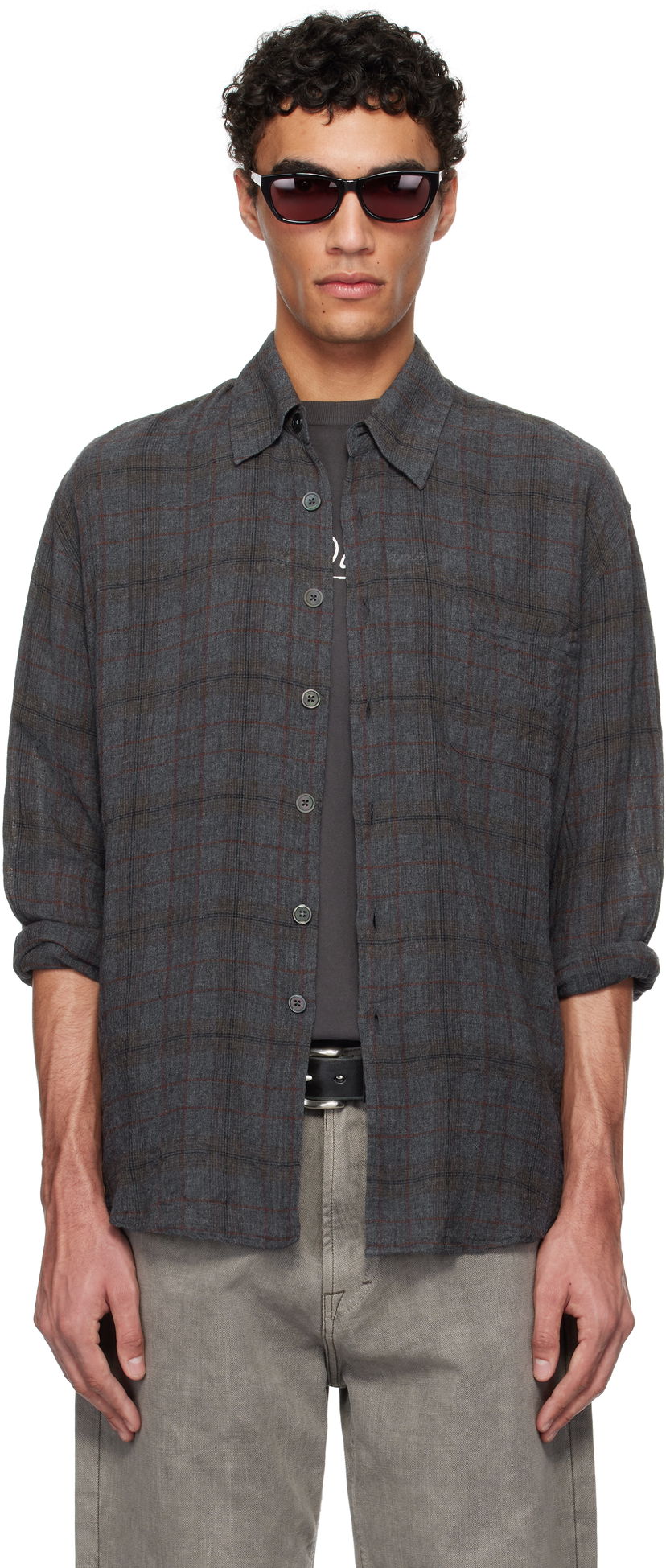 Paita OUR LEGACY Our Legacy Above Check Linen Shirt Harmaa | M2252ASB