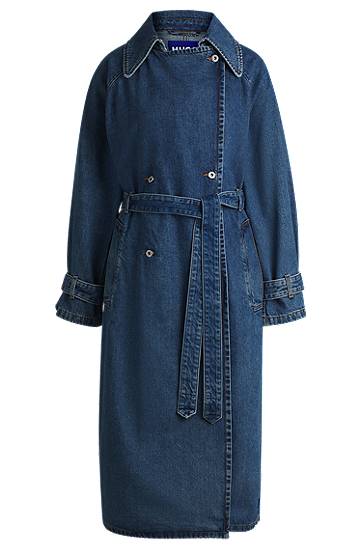 Trenssitakki BOSS Double-Breasted Denim Trench Coat Sininen | 50532056