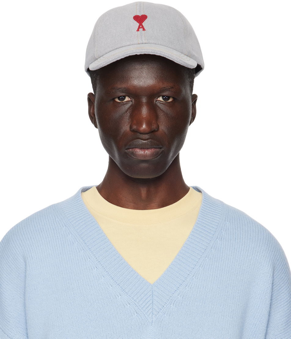 Korkki AMI Paris De Cœur Embroidery Denim Cap Harmaa | UCP006.DE0028, 0