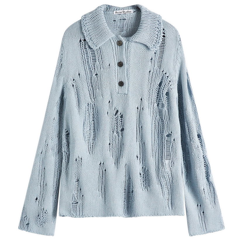 Villapaita Acne Studios Acne Studios Kummer Open Knit Polo Sweater, Size Large Sininen | A60566-228