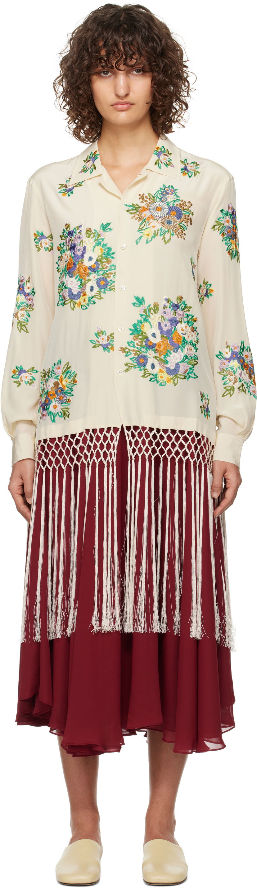 Paita Bode Flower Language Embroidered Shirt Valkoinen | MRF24SH034
