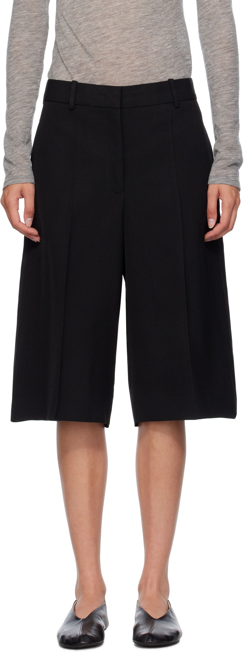 Shortsit Jil Sander Jil Sander Viscose Silk Blend Straight Shorts Musta | J01KA0189_J65005