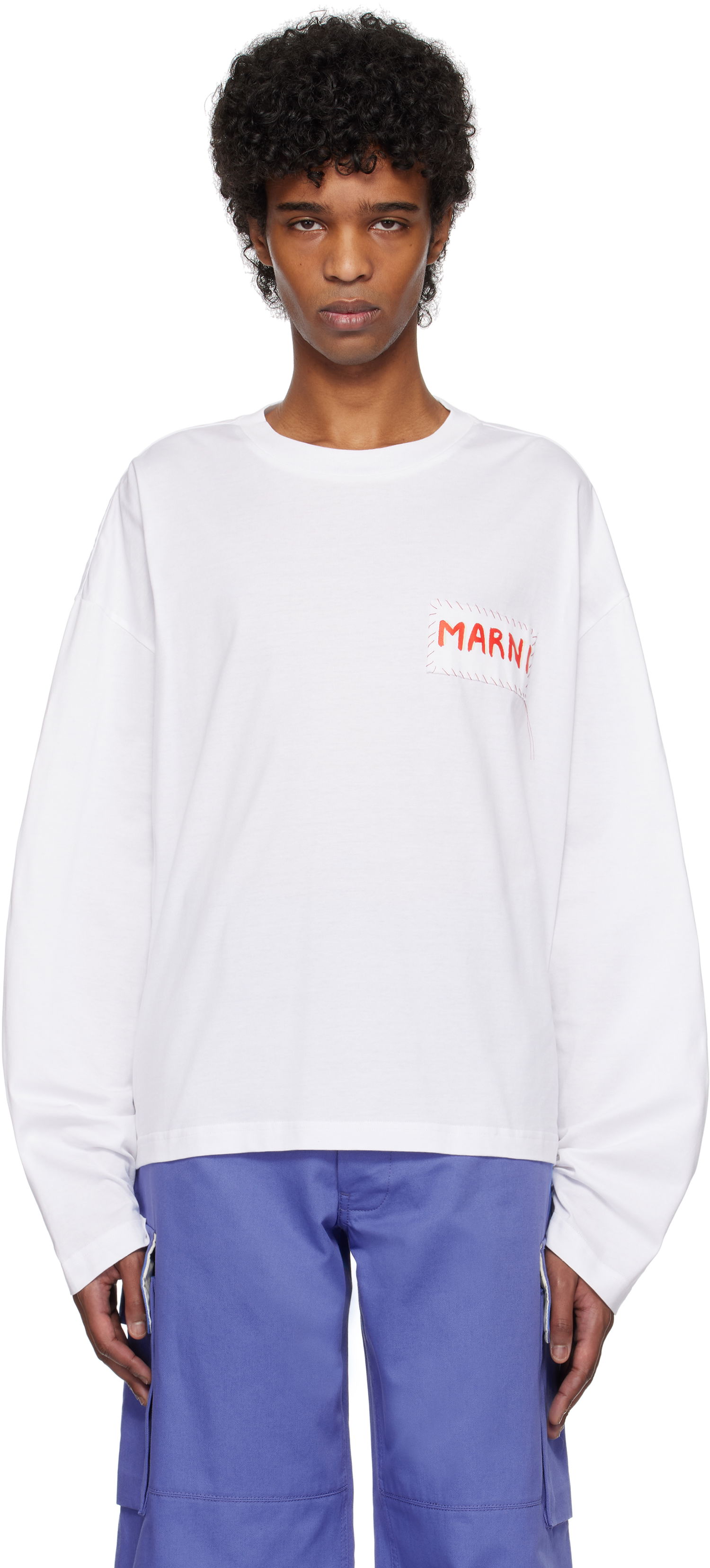 T-paita Marni Marni Logo Patch Long Sleeve T-Shirt Valkoinen | HUMU0325X1 UTC446, 0