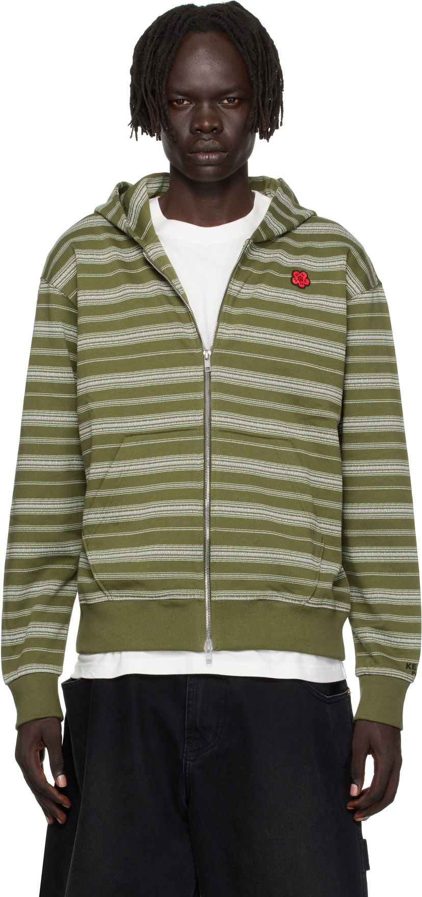 Huppari KENZO Kenzo Paris 'Boke Flower' Striped Embroidered Zip-Up Hoodie Vihreä | FF65HO2524MS