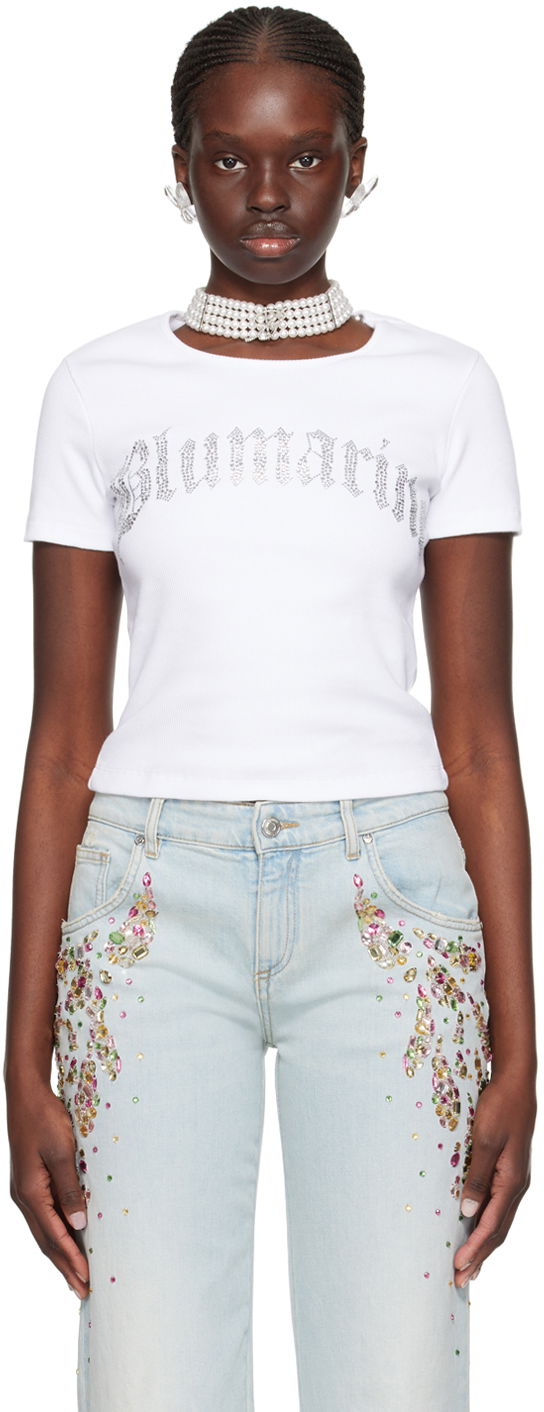 T-paita Blumarine Crystal-Cut T-Shirt Valkoinen | P422T048A
