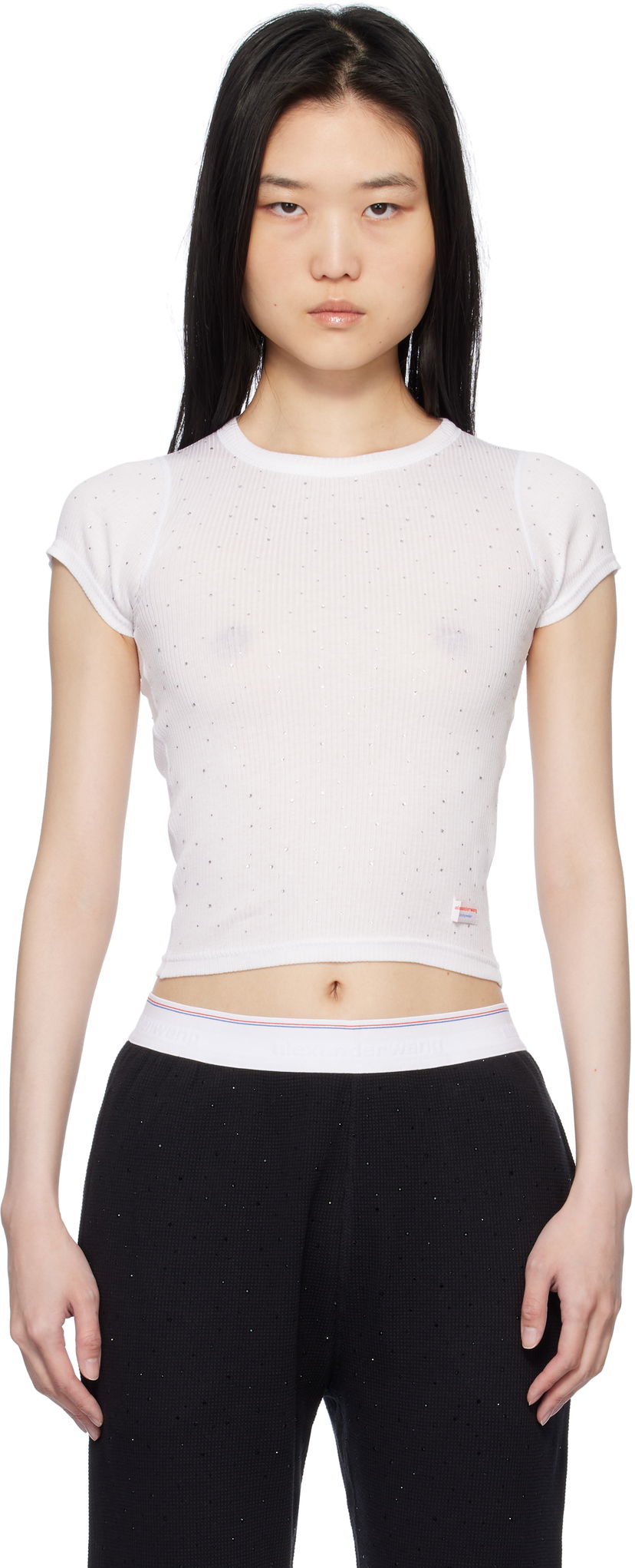 T-paita Alexander Wang White Crystal Hotfix Short Sleeve T-shirt Valkoinen | WL002T