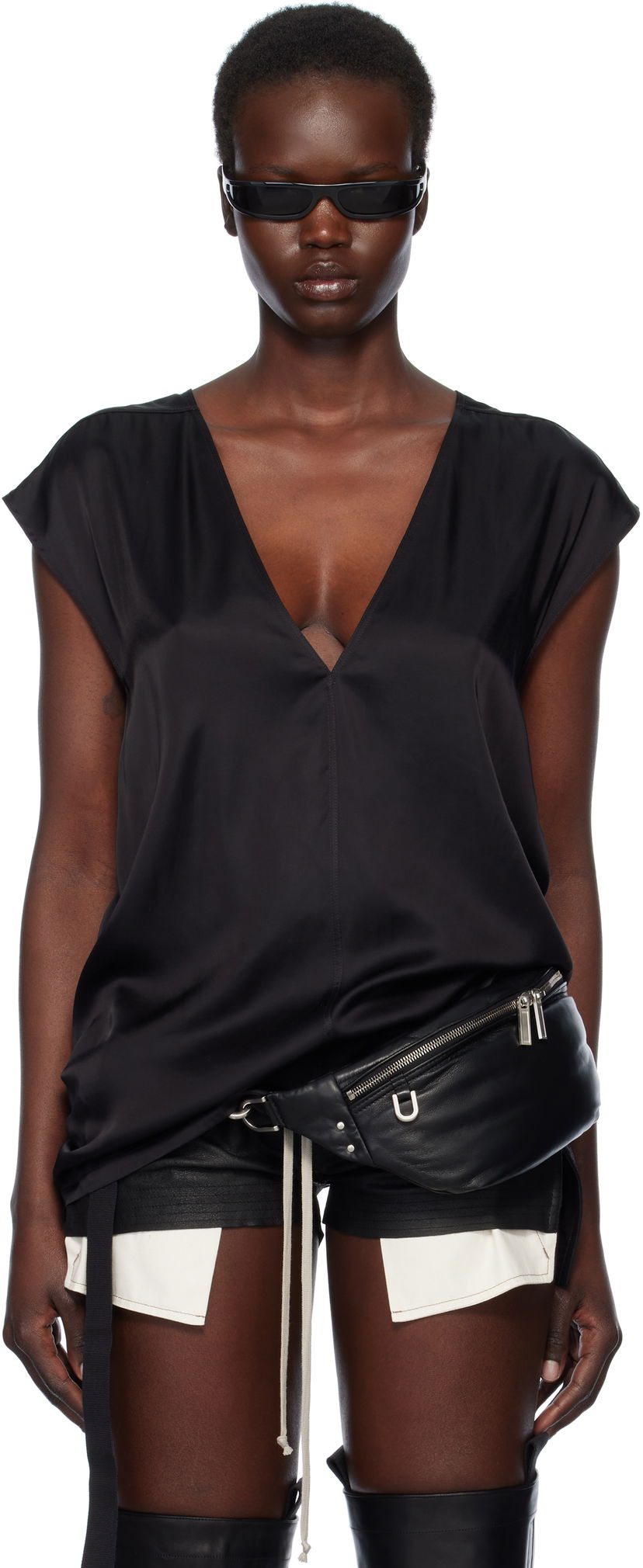 Tankkitoppi Rick Owens Rick Owens Hollywood Dylan Silk T-Shirt Musta | RP01E7118 SCH