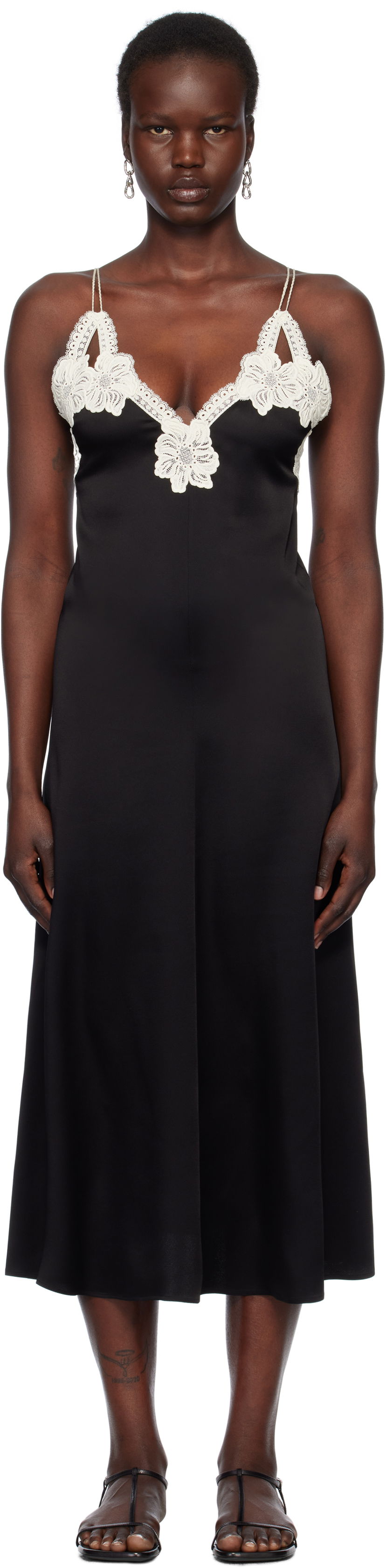 Mekko Jil Sander Jil Sander Lace Trim Slip Midi Dress Musta | J02CT0468_J76018