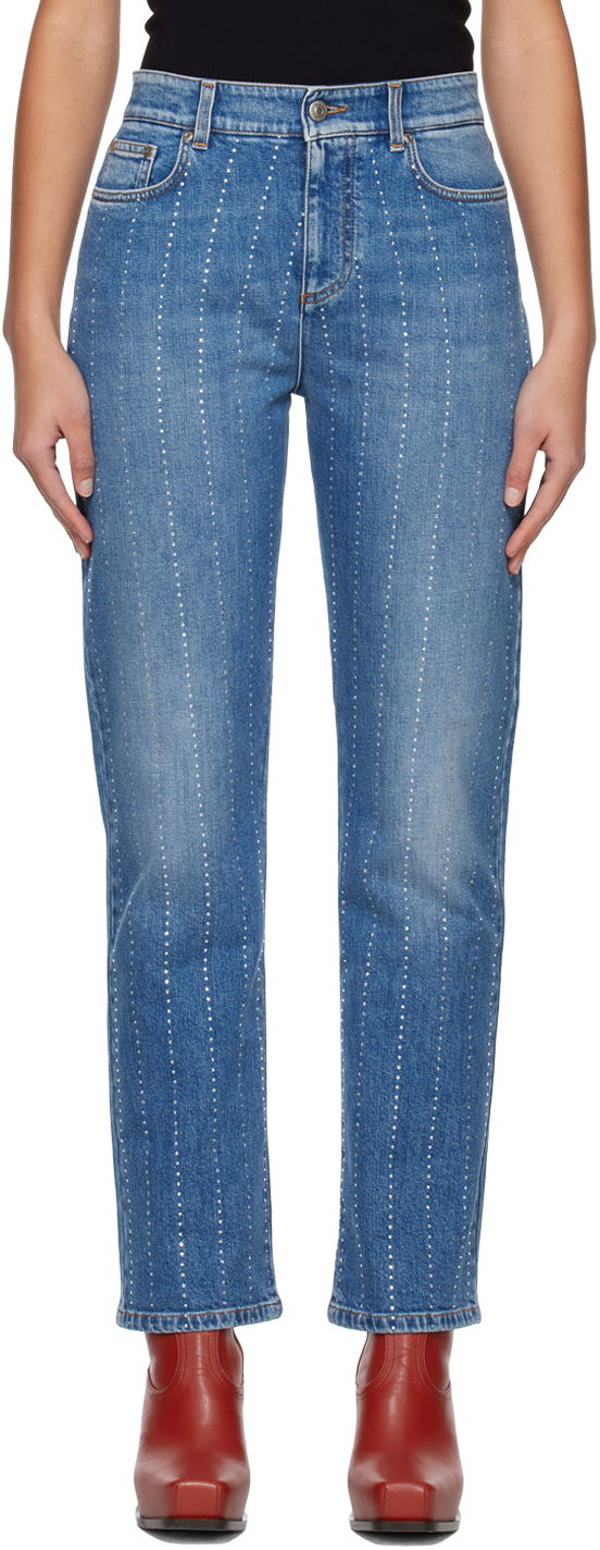 Jeans Stella McCartney Stella McCartney Embellished Straight-Leg Jeans Sininen | 6D00293SOH95