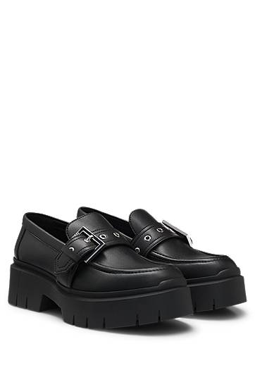 Tennarit ja kengät BOSS Faux-leather loafers with buckle strap Musta | 50538616