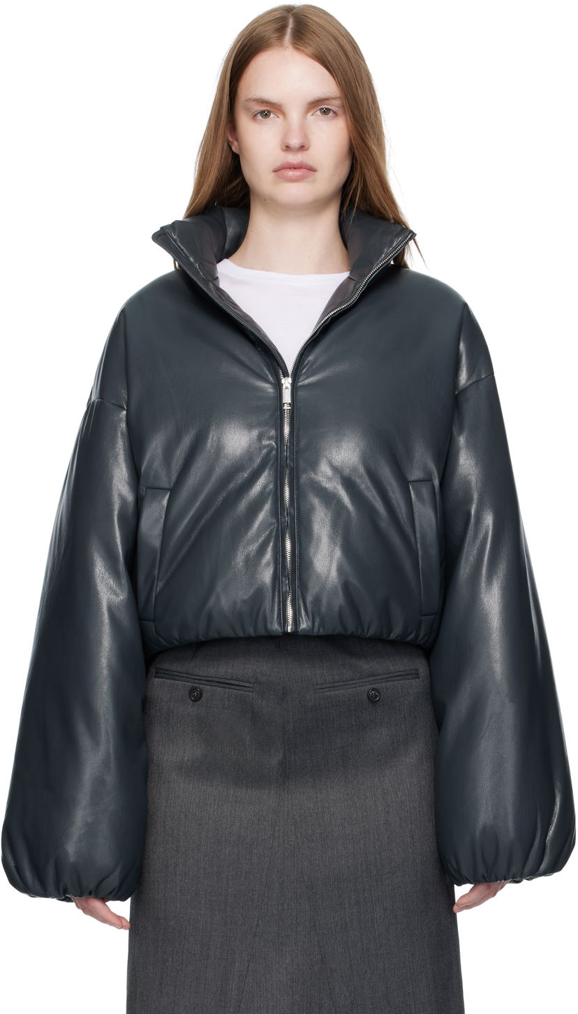 Puffer takki Nanushka Nanushka Lilima Cropped Vegan Leather Puffer Jacket Musta | NW25PFJK01655