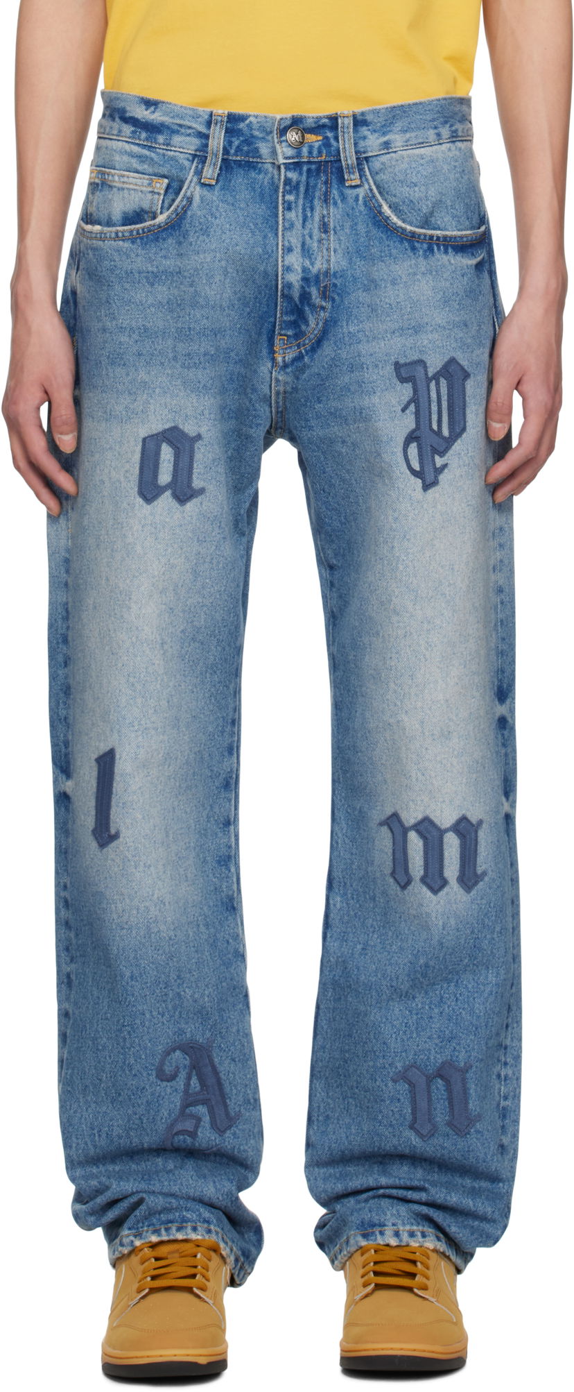 Jeans Palm Angels Palm Angels Logo Patch Straight Leg Jeans Sininen | PMYA041S25DEN0064040