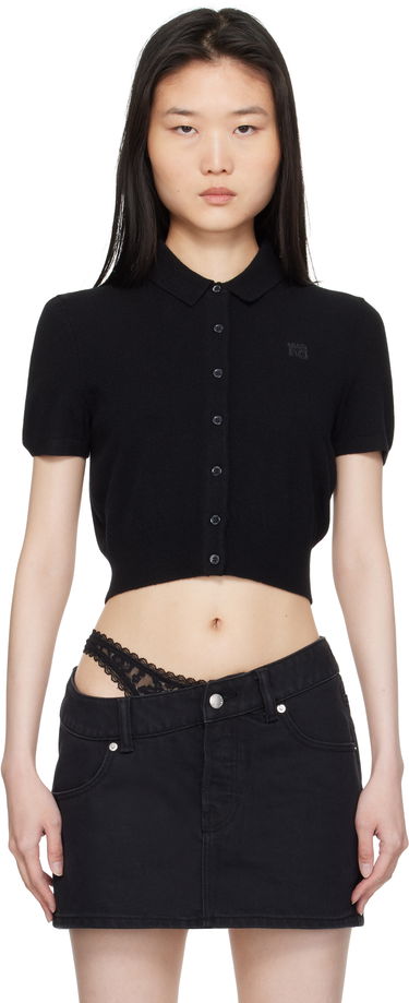 Hame Alexander Wang Alexander Wang Embroidered Logo Polo Cardigan Musta | 4KC1253068, 0