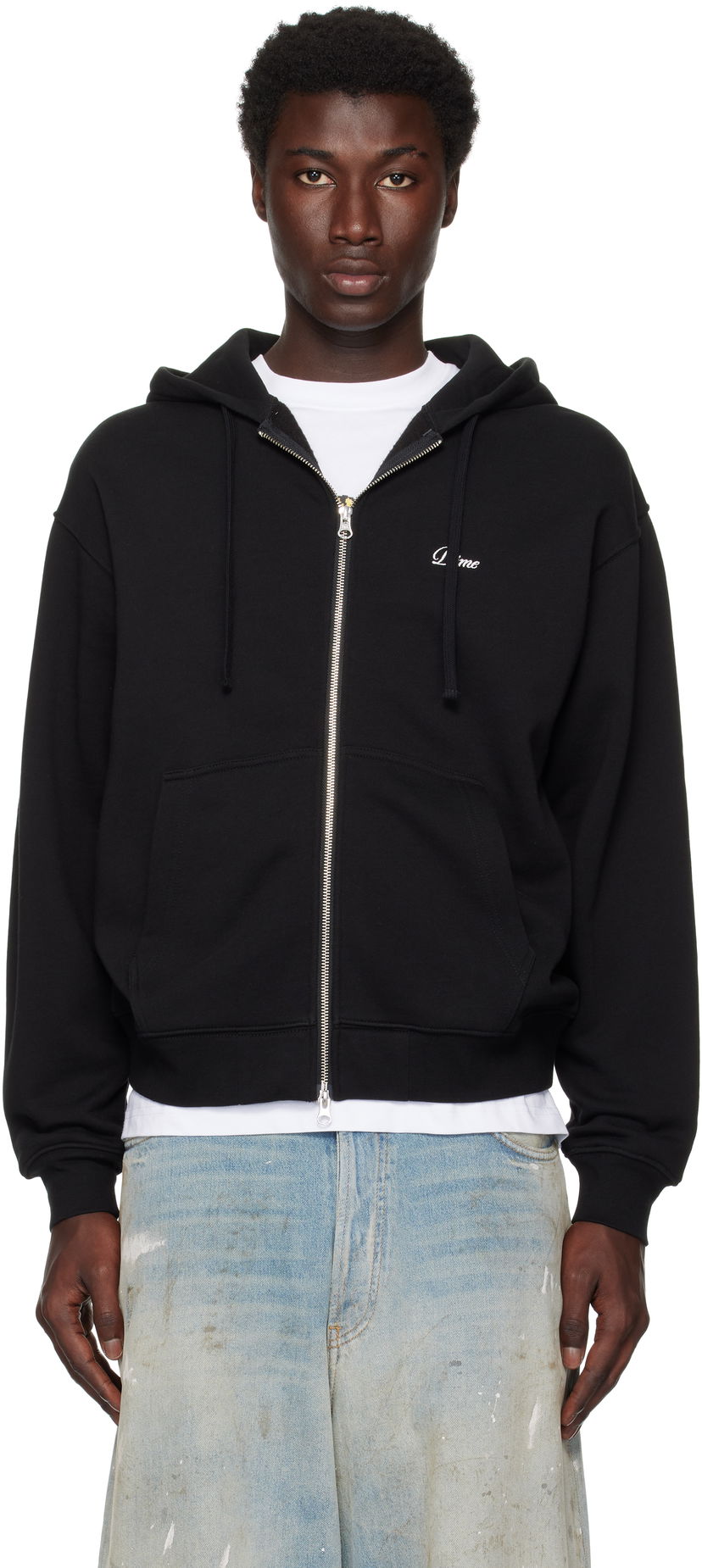 Huppari Dime Cursive Small Logo Zip Hoodie Musta | DIMESU2549BLK