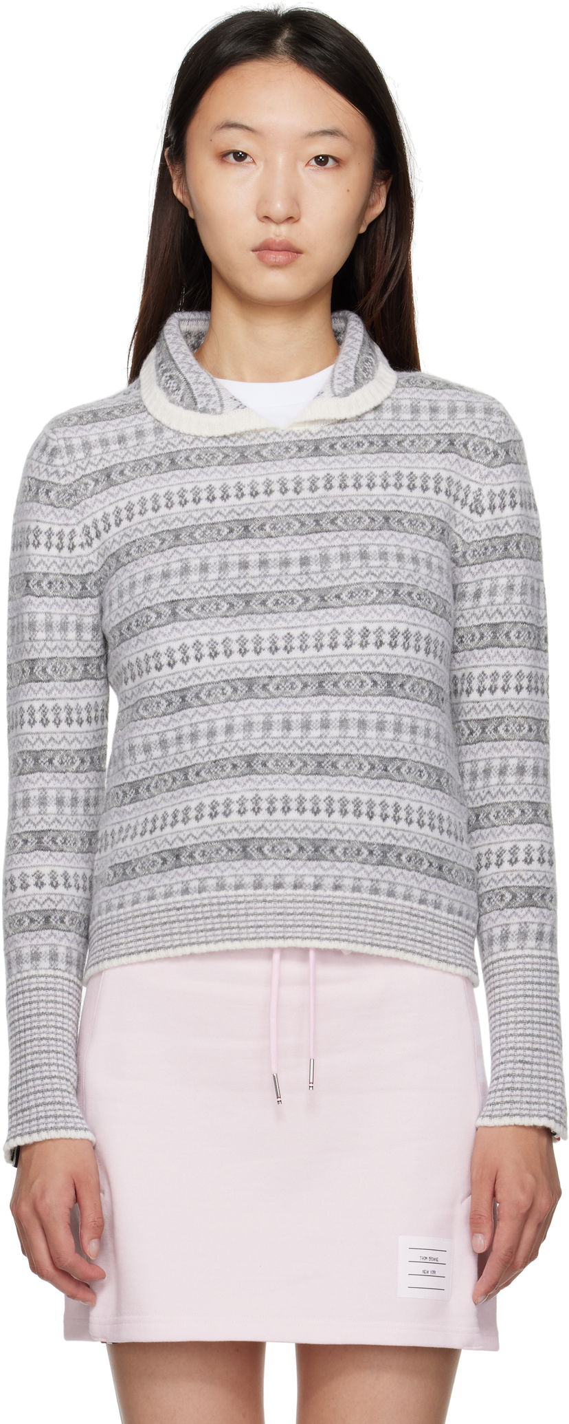Villapaita Thom Browne Thom Browne Wool Flannel & Mohair Jacquard Sweater Harmaa | FKA497A-Y1029