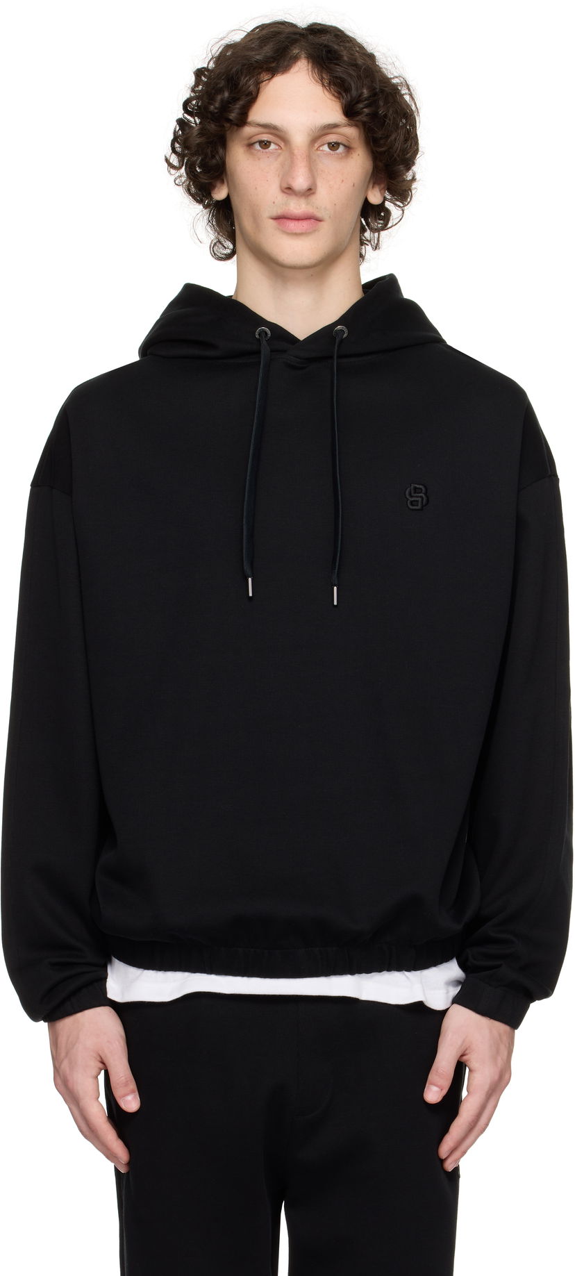 Huppari BOSS BOSS Relaxed-Fit Mercerized Cotton Hoodie Musta | 50544099