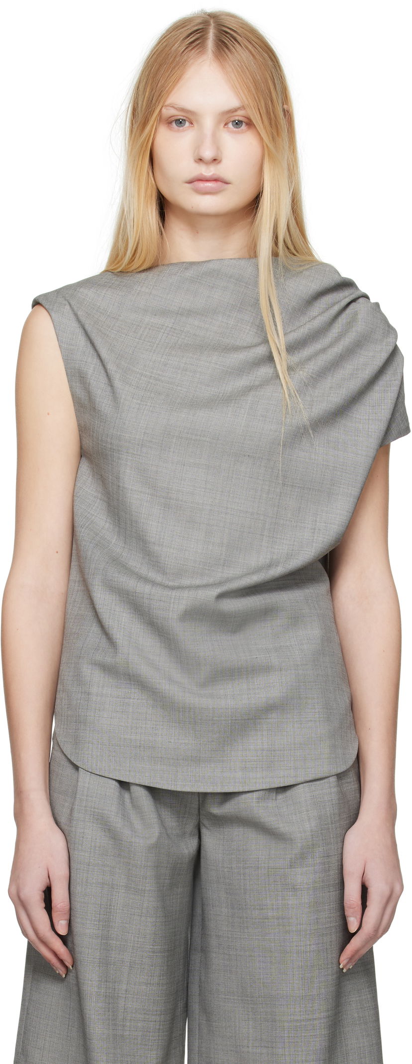 T-paitoja ja toppeja Loulou de Saison Loulou de Saison Lyra Draped Blouse Harmaa | LYRA