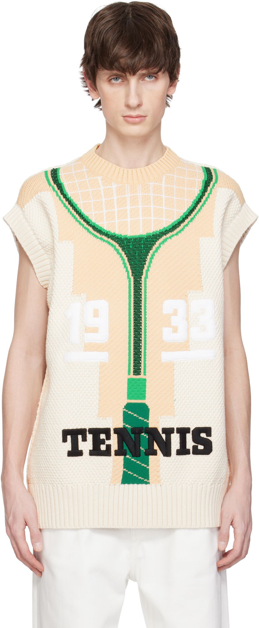 Villapaita Lacoste Runway Graphic Tennis Sweater Vest Beige | AH6751