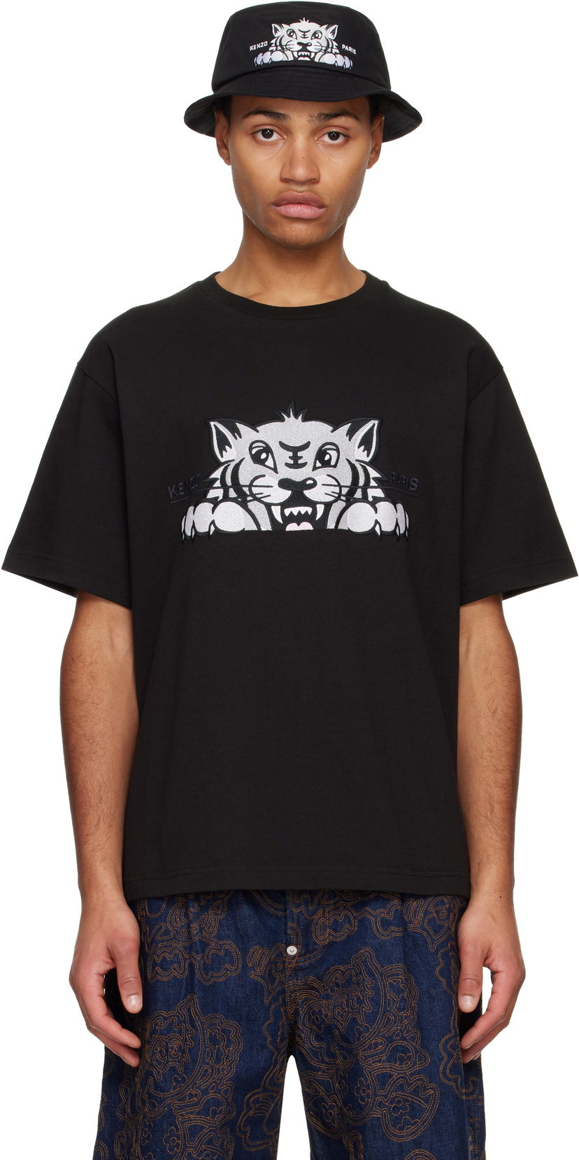 T-paita KENZO Happy Tiger Embroidered T-Shirt Musta | FF55TS5264SI