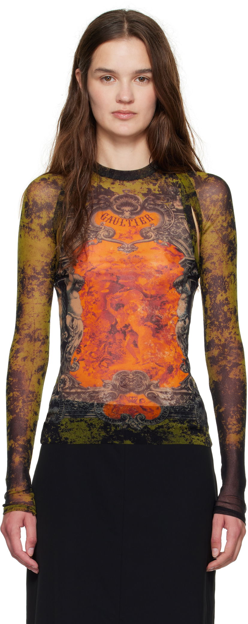 T-paita Jean Paul Gaultier Jean Paul Gaultier 'The Médaillon' Print Mesh Top Vihreä | 25/03-W-TO303-M006P-004115