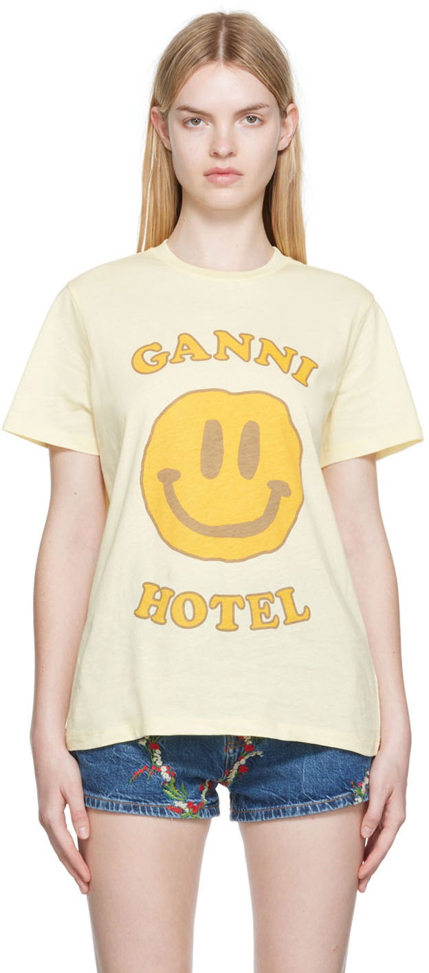 T-paita GANNI GANNI Smiley Hotel Graphic T-Shirt Beige | T3224