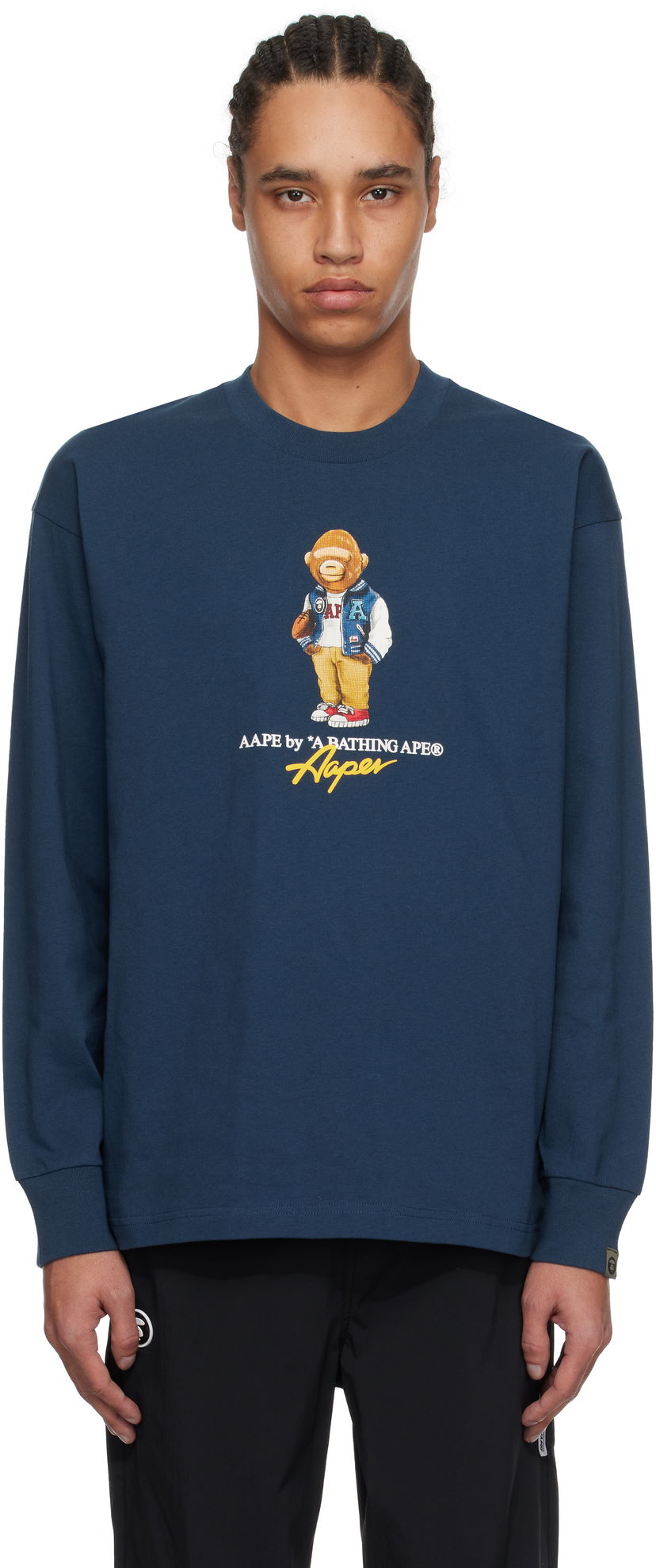 T-paita AAPE by A Bathing Ape AAPE by A Bathing Ape 'AAPE Theme AAPER' Long Sleeve T-Shirt Tummansininen | AAPLTM1610XXNNYX