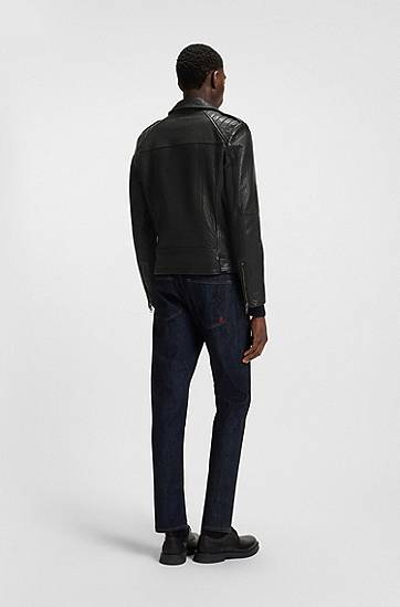 Takki BOSS Regular-fit biker jacket in buffalo leather Musta | 50542108, 1