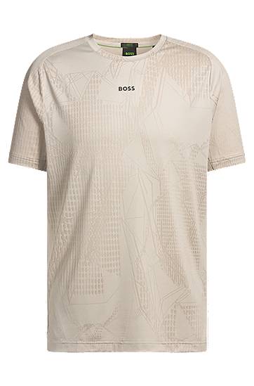 T-paita BOSS BOSS Active Jacquard-Pattern T-Shirt with Moisture Management Beige | 50537755