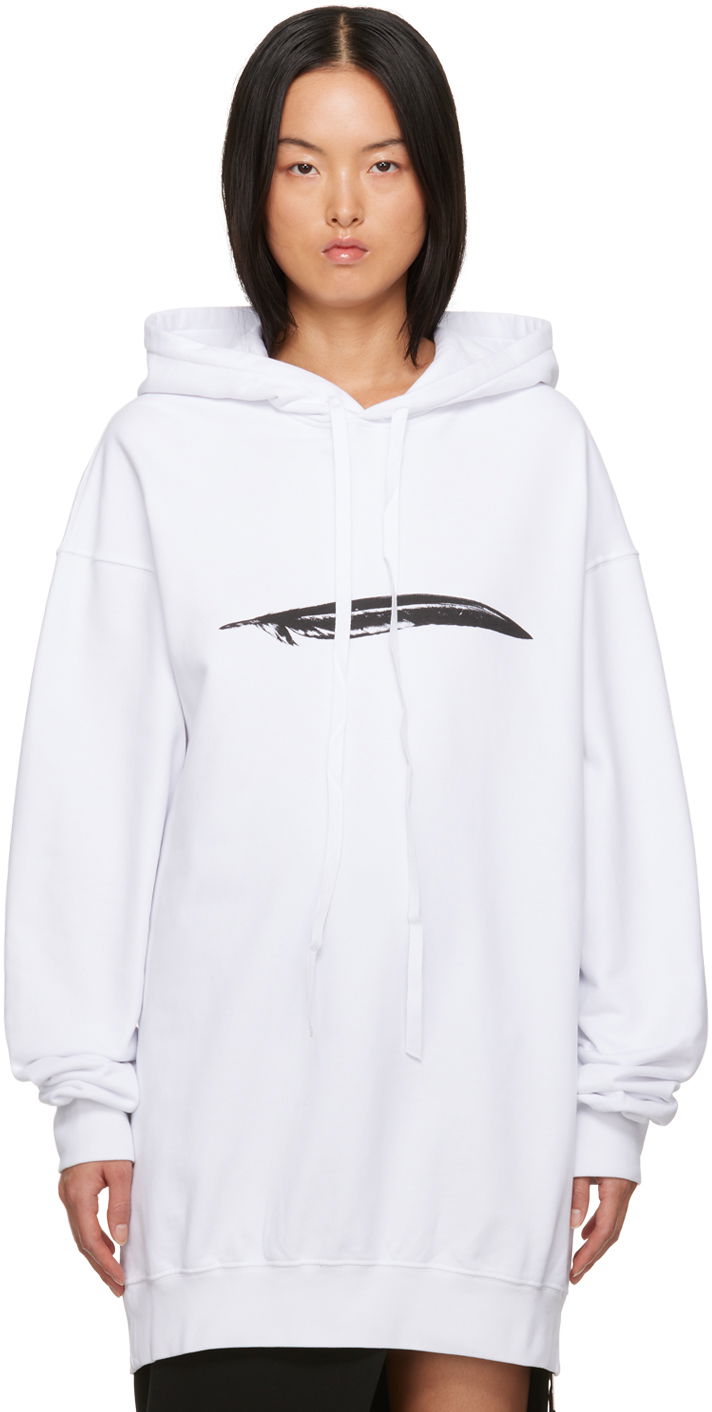 Huppari Ann Demeulemeester Oversized Hoodie with Feather Print Valkoinen | 2302-W-JSW01-24-FA185-001