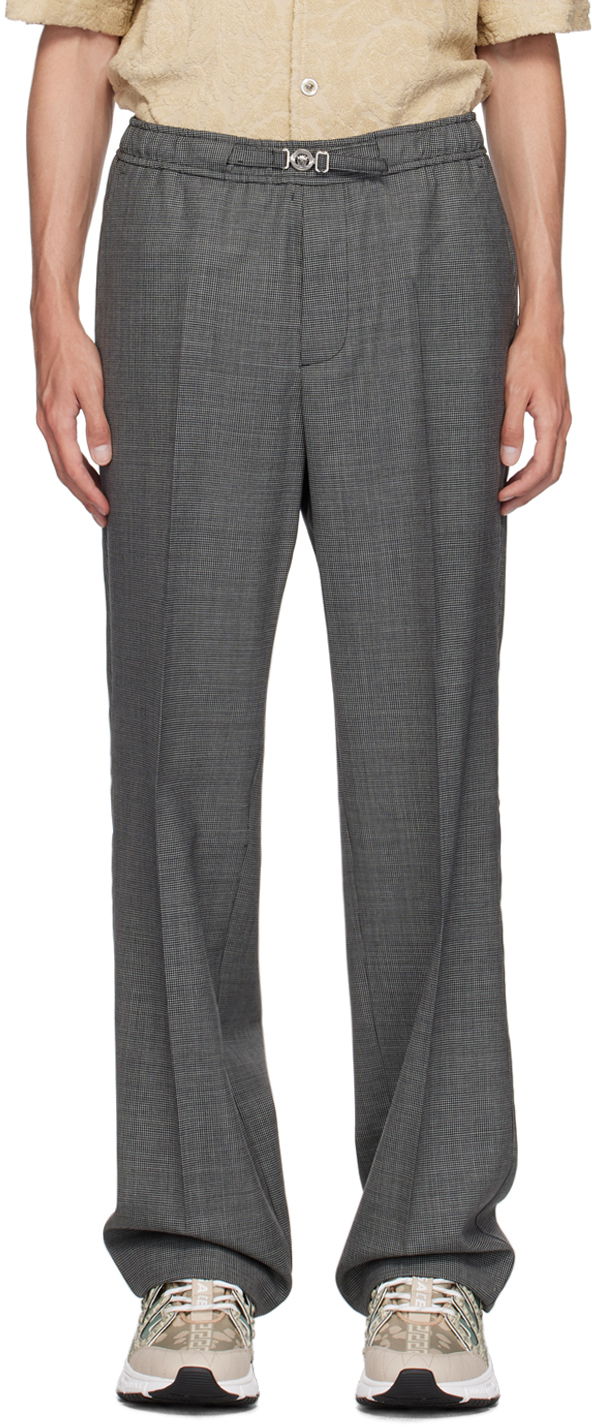 Housut Versace Black & Gray Houndstooth Wool Trousers Harmaa | 1016236_1A11263