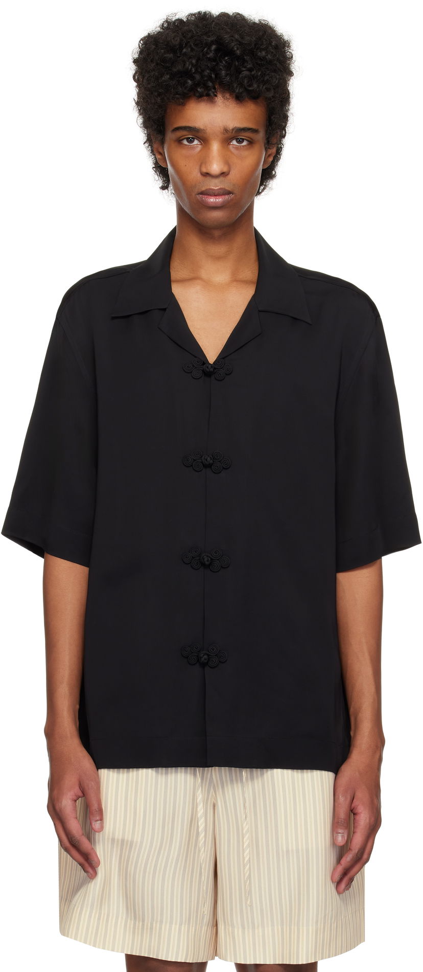 Paita Róhe Róhe Knotted Button Short Sleeve Shirt Musta | 314-19-083