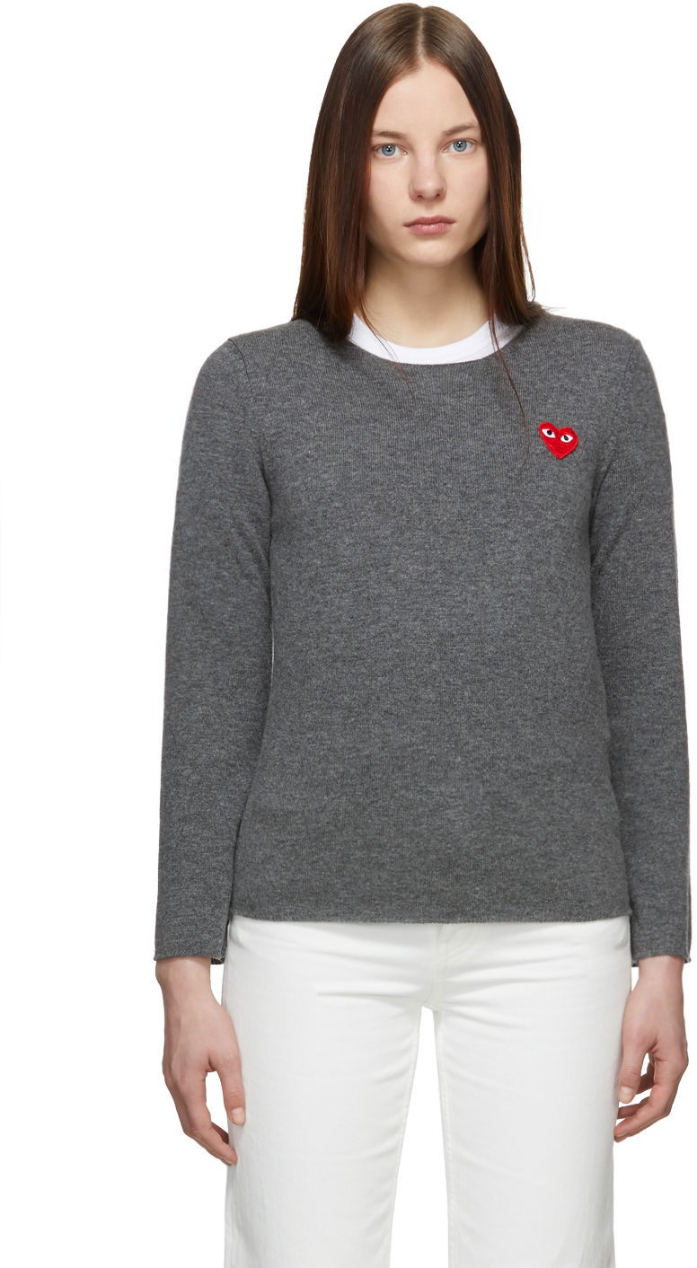 Villapaita Comme des Garçons PLAY Heart Patch Sweater Harmaa | P1N067, 0