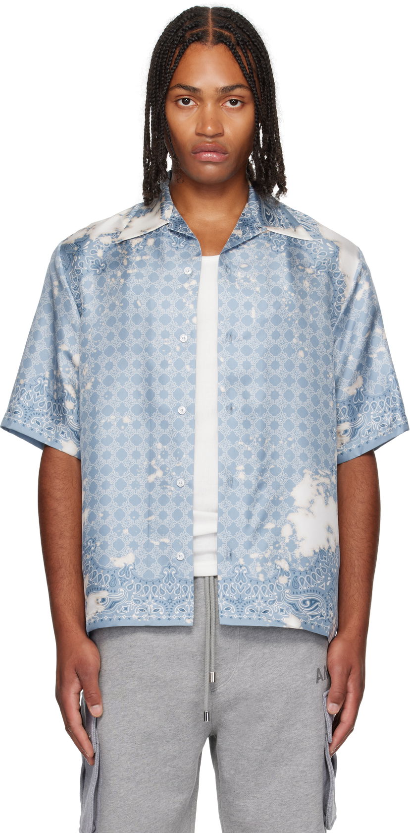 Paita AMIRI Bleach Bandana Bowling Shirt Sininen | AMSTCA1159